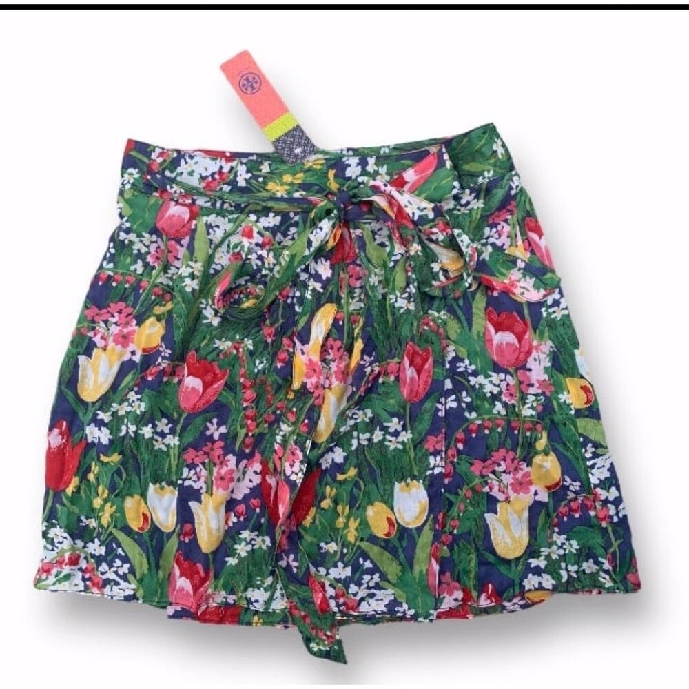 TORY BURCH Floral Print Wrap Skirt Size 12 "Spring Bloom" Cotton NWT